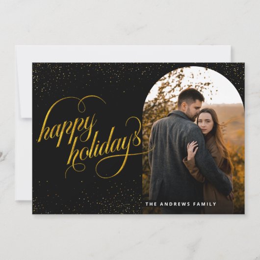 Cartes Pour Fêtes Annuelles Glamour Black & Gold Parties scintillant Holiday A (Devant)