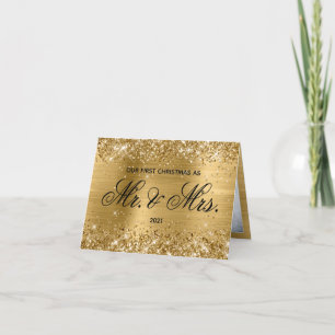 Cartes Pour Fêtes Annuelles Glitt Gold Foil Photo Notre premier Noël
