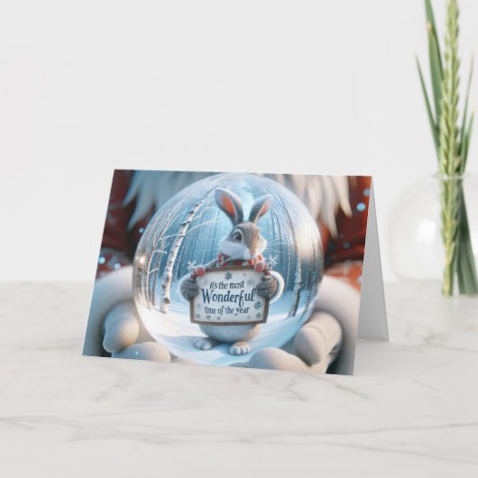 Cartes Pour Fêtes Annuelles Globe De Neige De Noël Avec Lapin (Devant)