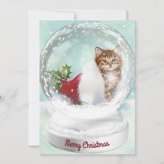 Cartes Pour Fêtes Annuelles Globe De Neige Kitten De Noël En Stocker (Devant)