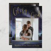 Cartes Pour Fêtes Annuelles Gloire à Dieu Bleu étoile Nuit Photo Noël (Devant / Derrière)