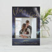 Cartes Pour Fêtes Annuelles Gloire à Dieu Bleu étoile Nuit Photo Noël (Debout devant)