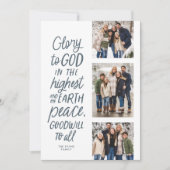 Cartes Pour Fêtes Annuelles Gloire à Dieu bleu trois photo Noël religieux (Devant)