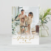 Cartes Pour Fêtes Annuelles Gloire à Dieu Écriture Dorée Élégante 2 Photo Noël (Debout devant)