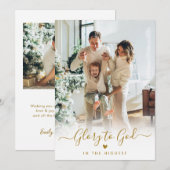 Cartes Pour Fêtes Annuelles Gloire à Dieu Écriture Dorée Élégante 2 Photo Noël (Devant / Derrière)