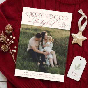 Cartes Pour Fêtes Annuelles Gloire à Dieu Élégante Photo Religieuse de Noël