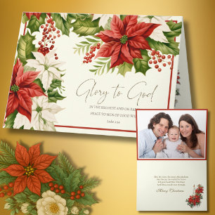 Cartes Pour Fêtes Annuelles Gloire à Dieu Poinsettia Noël avec Rosaire Intérie