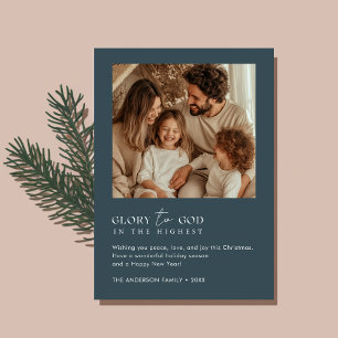 Cartes Pour Fêtes Annuelles Gloire À Dieu Religieux Noël Amusant Photo Bleu