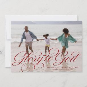 Cartes Pour Fêtes Annuelles Gloire à Dieu religieux une photo rouge Noël