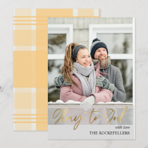 Cartes Pour Fêtes Annuelles Gloire à Dieu Script Christmas Mustard Plaid Photo