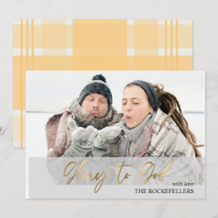 Cartes Pour Fêtes Annuelles Gloire à Dieu Script Christmas Mustard Tartan Phot