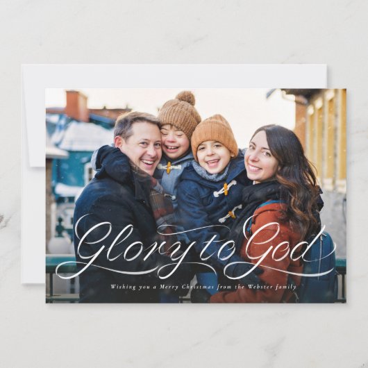 Cartes Pour Fêtes Annuelles Gloire à Dieu script photo religieuse Noël (Devant)