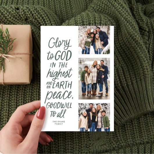 Cartes Pour Fêtes Annuelles Gloire à Dieu trois photo religieuse Noël vert