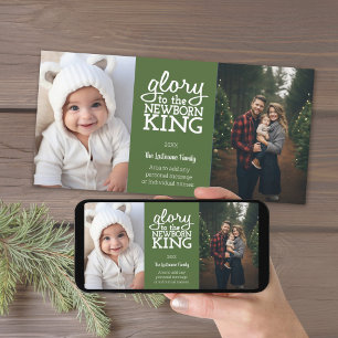 Cartes Pour Fêtes Annuelles Gloire au Nouveau-Né Roi Photo Vert Blanc