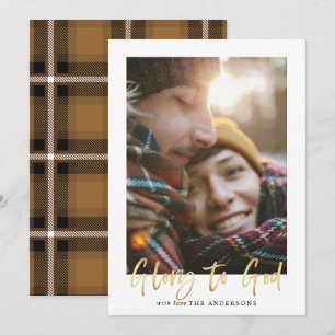 Cartes Pour Fêtes Annuelles Gloire en écriture or à dieu moutarde tartan photo