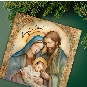 Cartes Pour Fêtes Annuelles Gloire rétro religieuse à Dieu Noël chrétien