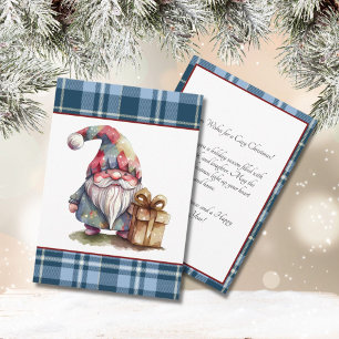 Cartes Pour Fêtes Annuelles Gnome aquarelle à carreaux bleus vintage de Buffal