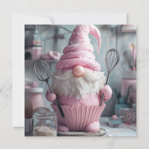 Cartes Pour Fêtes Annuelles Gnome Cupcake à pâtisserie rose adorable