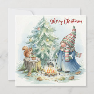 Cartes Pour Fêtes Annuelles Gnome de Noël joyeux et sapin de Noël 