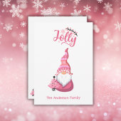 Cartes Pour Fêtes Annuelles Gnome de Noël rose avec le Casquette gagnant Jolly