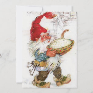 Cartes Pour Fêtes Annuelles Gnome de Noël Vintage portant un bol de nourriture