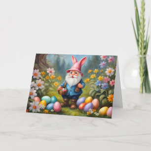 Cartes Pour Fêtes Annuelles Gnome de Pâques mignonne dans le jardin du printem