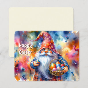 Cartes Pour Fêtes Annuelles Gnome de Pâques tenant des oeufs colorés et panier
