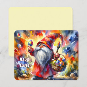 Cartes Pour Fêtes Annuelles Gnome de Pâques tenant l'Oeuf coloré à la main -