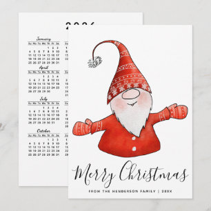 Cartes Pour Fêtes Annuelles Gnome en Rouge Calendrier 2026 Joyeux Noël Nordiqu