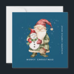 Cartes Pour Fêtes Annuelles Gnome et Snowman Joyeux Noël d'affaires Appartemen<br><div class="desc">Un gnome habillé de rouge se dresse à côté d'un bonhomme de neige dans un elfe vert, le casquette et le foulard rouge. Ils sont entourés d'une poussière de neige blanche qui s'opère sur l'arrière - plan bleu foncé. L'esthétique minimaliste est créée avec un simple Joyeux Noël ci-dessous et le...</div>