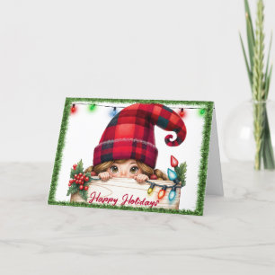 Cartes Pour Fêtes Annuelles Gnome Fille De Noël Avec Casquette Plaid