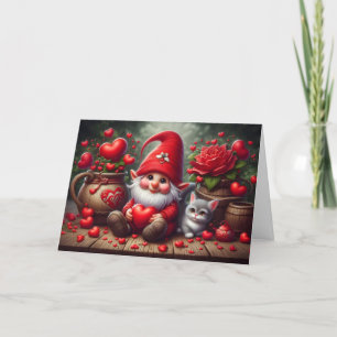 Cartes Pour Fêtes Annuelles Gnome joyeuse Saint-Valentin avec fond de chat