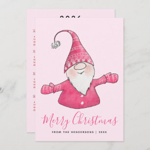 Cartes Pour Fêtes Annuelles Gnome mignonne 2025 Calendrier Pink Joyeux Noël