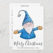 Cartes Pour Fêtes Annuelles Gnome mignonne en bleu 2025 Calendrier Joyeux Noël (Devant / Derrière)
