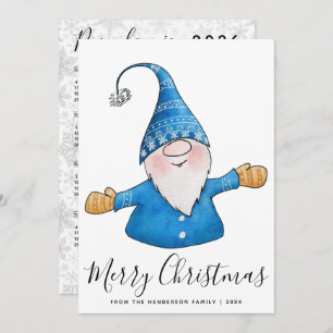 Cartes Pour Fêtes Annuelles Gnome mignonne en bleu 2025 Calendrier Joyeux Noël