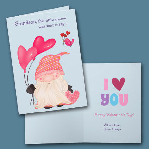Cartes Pour Fêtes Annuelles Gnome mignonne et ballons Grandson Valentine Holid