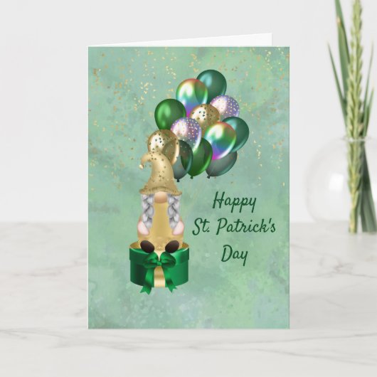 Cartes Pour Fêtes Annuelles Gnome Or Ballons Verts Saint Patrick (Devant)