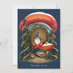 Cartes Pour Fêtes Annuelles Gnome pour les Fêtes Rouge et Bleu Non-Photo