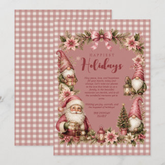 Cartes Pour Fêtes Annuelles Gnome Rose Fantaisiste Père Noël Vintage Gingham T