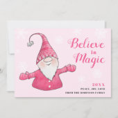 Cartes Pour Fêtes Annuelles Gnome rose mignon croire en Noël magique (Devant)