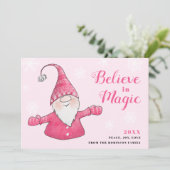 Cartes Pour Fêtes Annuelles Gnome rose mignon croire en Noël magique (Debout devant)