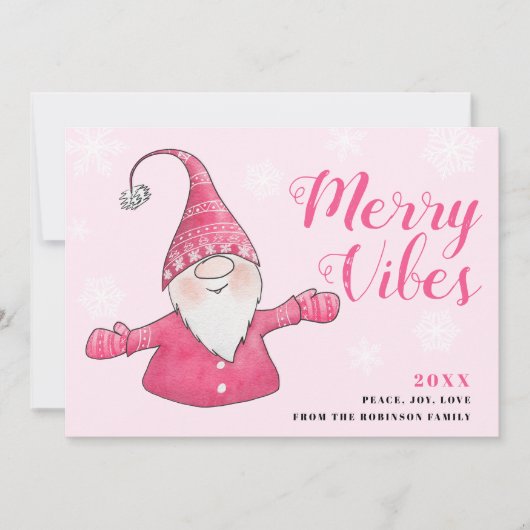 Cartes Pour Fêtes Annuelles Gnome rose mignon Joyeux Vibes Noël (Devant)