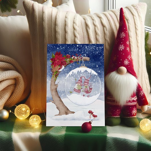 Cartes Pour Fêtes Annuelles Gnome rouge et blanc Sow Globe Noël