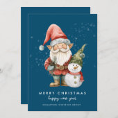 Cartes Pour Fêtes Annuelles Gnome Snowman Joyeux Noël Entreprise Appartement (Devant / Derrière)
