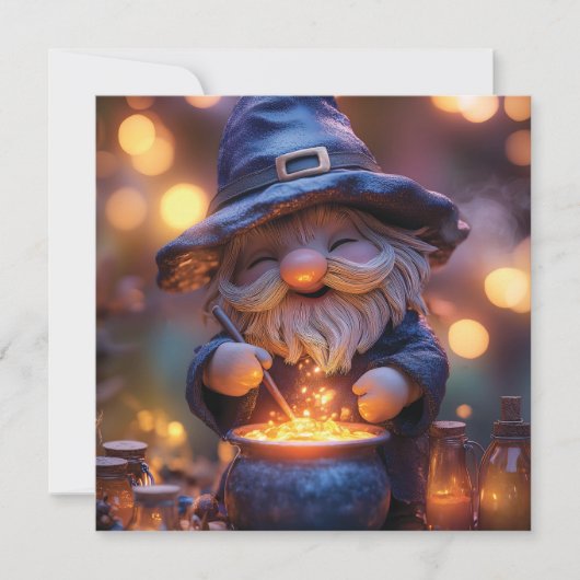 Cartes Pour Fêtes Annuelles Gnome souriant Stirring Magic Pot (Devant)