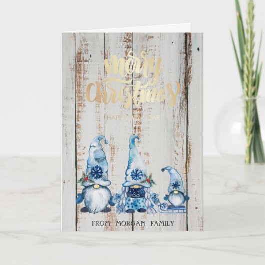 Cartes Pour Fêtes Annuelles Gnomes Bleus mignons Joyeux Noël (Devant)