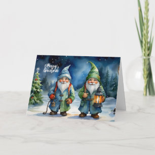 Cartes Pour Fêtes Annuelles Gnomes de forêt aquarelle Joyeux Noël