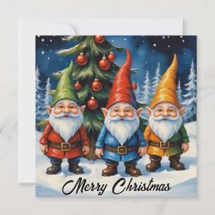 Cartes Pour Fêtes Annuelles Gnomes de Noël colorés à l'aquarelle Forêt d'hiver