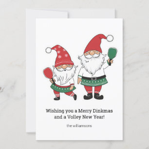 Cartes Pour Fêtes Annuelles Gnomes de Noël de Pickleball amusants, texte perso
