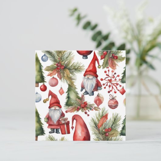 Cartes Pour Fêtes Annuelles Gnomes de Noël et ornements Aquarelle (Debout devant)